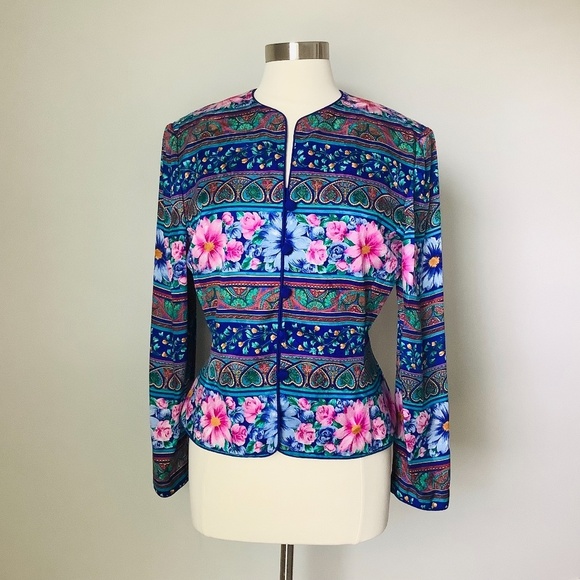 Vintage Adrianna Pappell New York 100% Silk Floral Blazer Jacket Size 10 - Picture 16 of 16